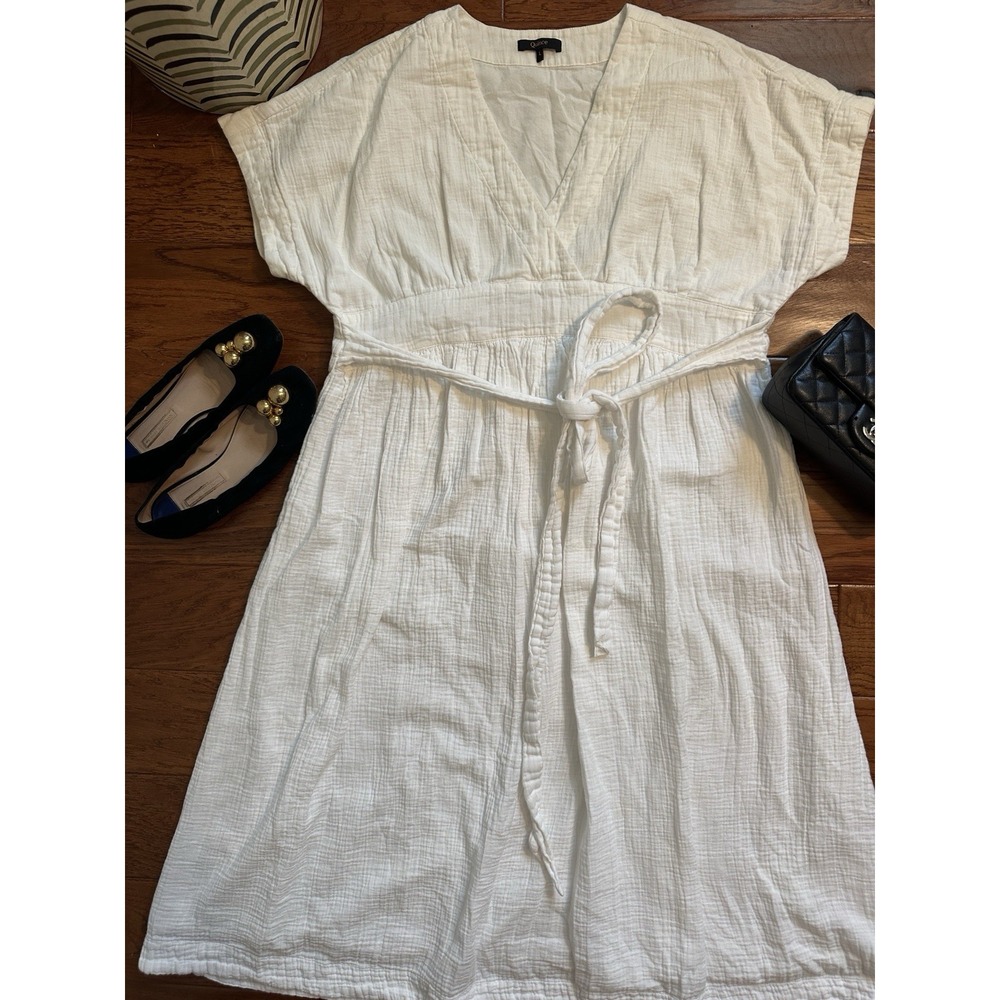 Quince Organic Cotton Gauze Maternity Midi Dress White Size Large L Belted White
